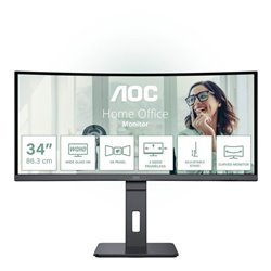 Monitor Profesional Curvo AOC CU34P3CV 34'/ WQHD/ Multimedia/ Regulable en altura/ Negro