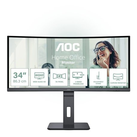 Monitor Profesional Curvo AOC CU34P3CV 34'/ WQHD/ Multimedia/ Regulable en altura/ Negro