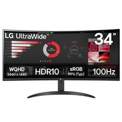 Monitor Profesional Ultrapanorámico Curvo LG 34WR50QK-B 34'/ WQHD/ Negro