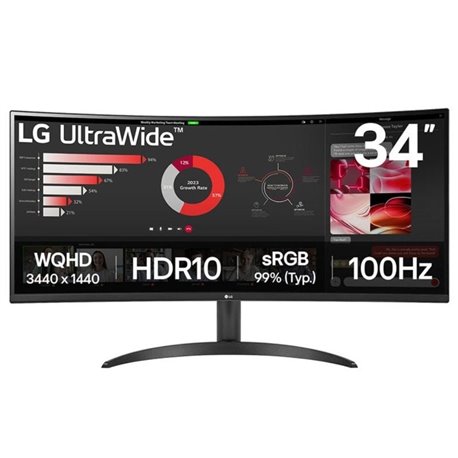 Monitor Profesional Ultrapanorámico Curvo LG 34WR50QK-B 34'/ WQHD/ Negro