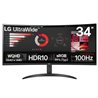 Monitor Profesional Ultrapanorámico Curvo LG 34WR50QK-B 34'/ WQHD/ Negro